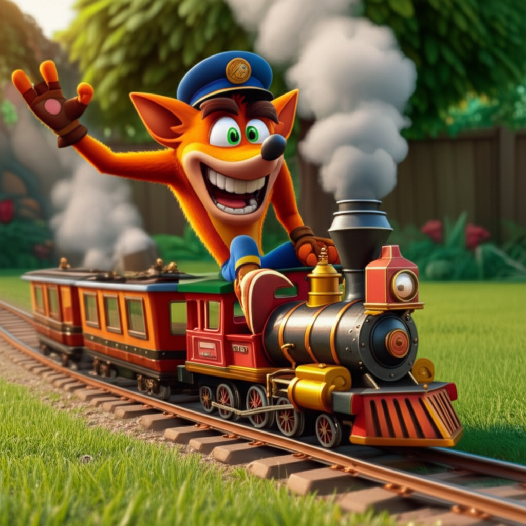 Crash Bandicoot on a train